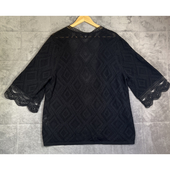 Chico's Cardigan Women's XL Black Open Crochet Lace Lightweight Sheer - Picture 2 of 11